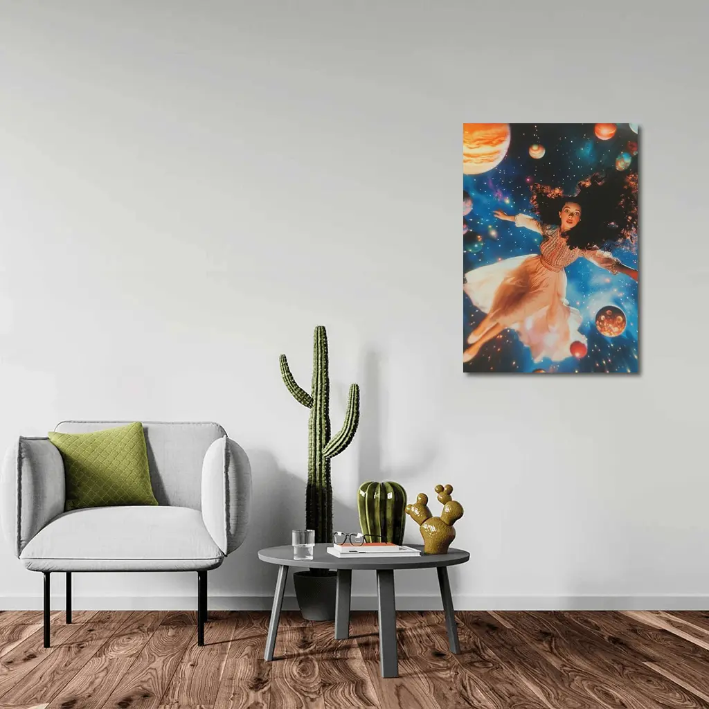Woman Floating Among Planets Deep Space – Wall Art