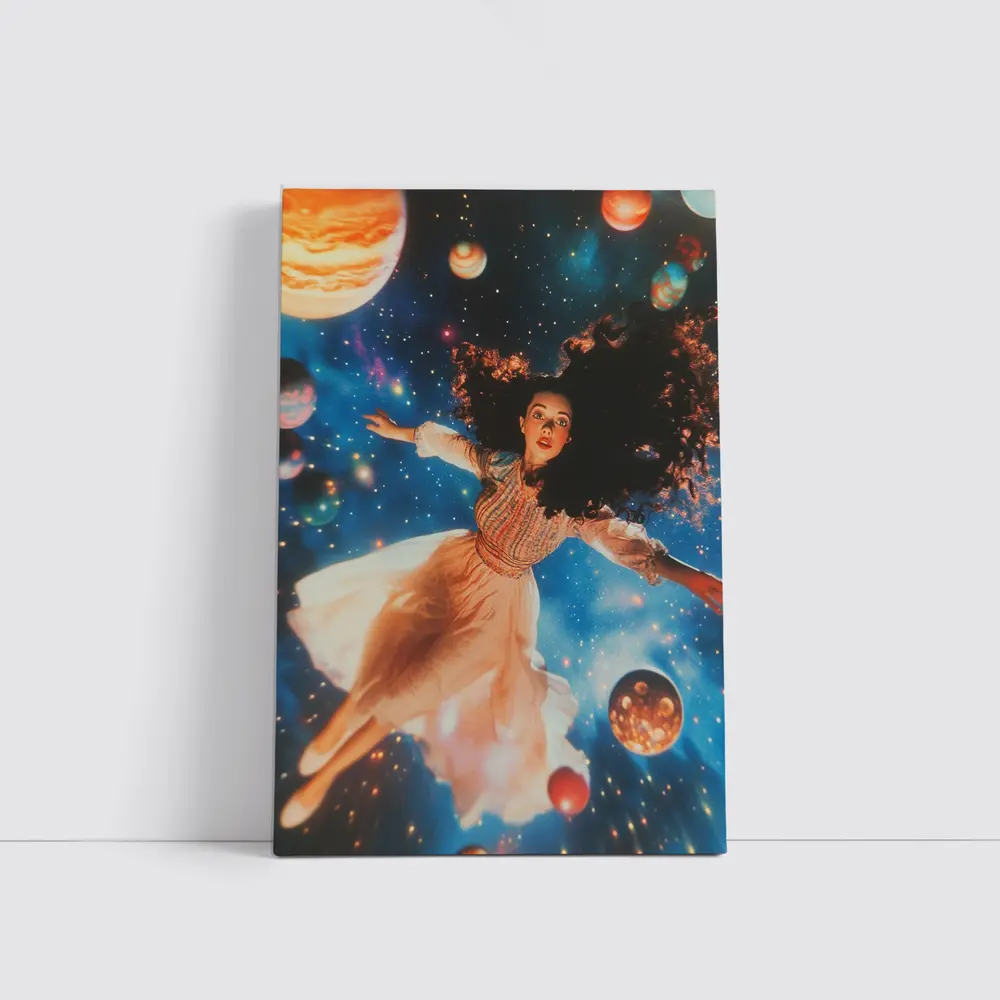 Woman Floating Among Planets Deep Space – Wall Art