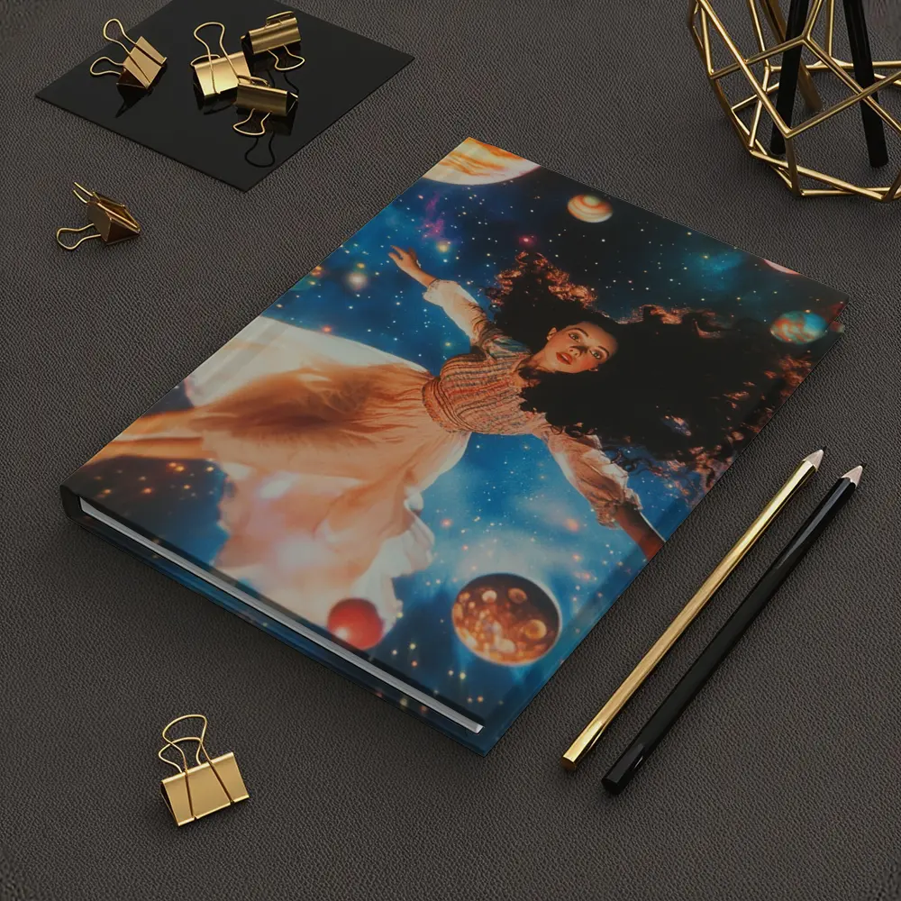 Woman Floating Among Planets Deep Space – Notebooks