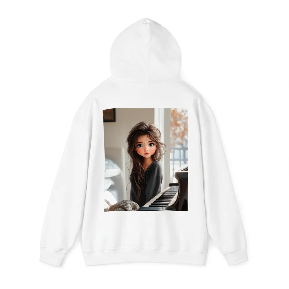 Cartoon Girl Sitting By Grand Piano – Hoodies