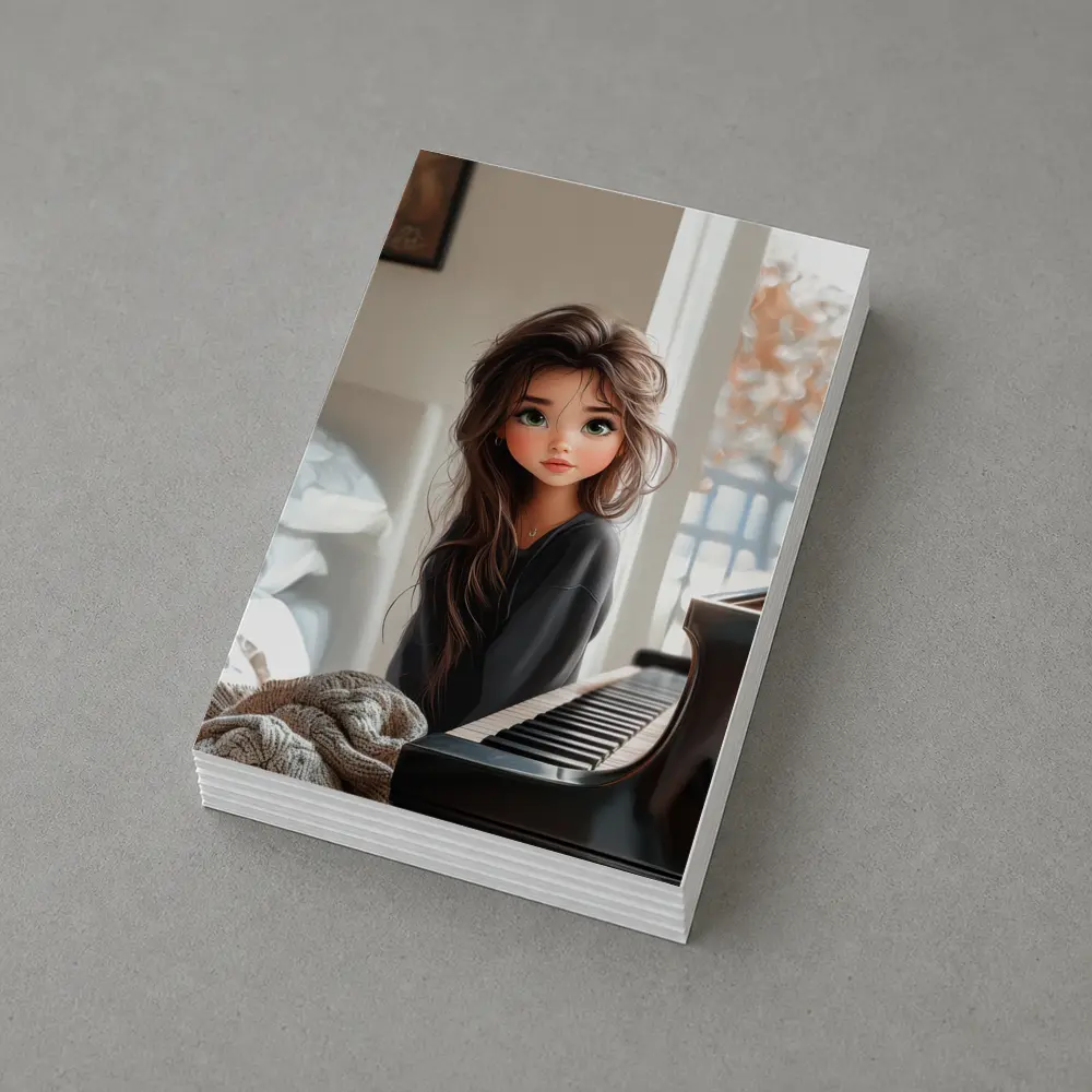 Cartoon Girl Sitting By Grand Piano – Postcards