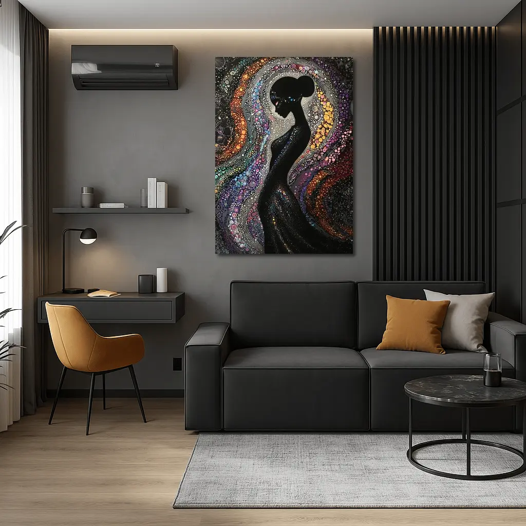 Black Female Silhouette Colorful Dotted Abstract Art – Wall Art