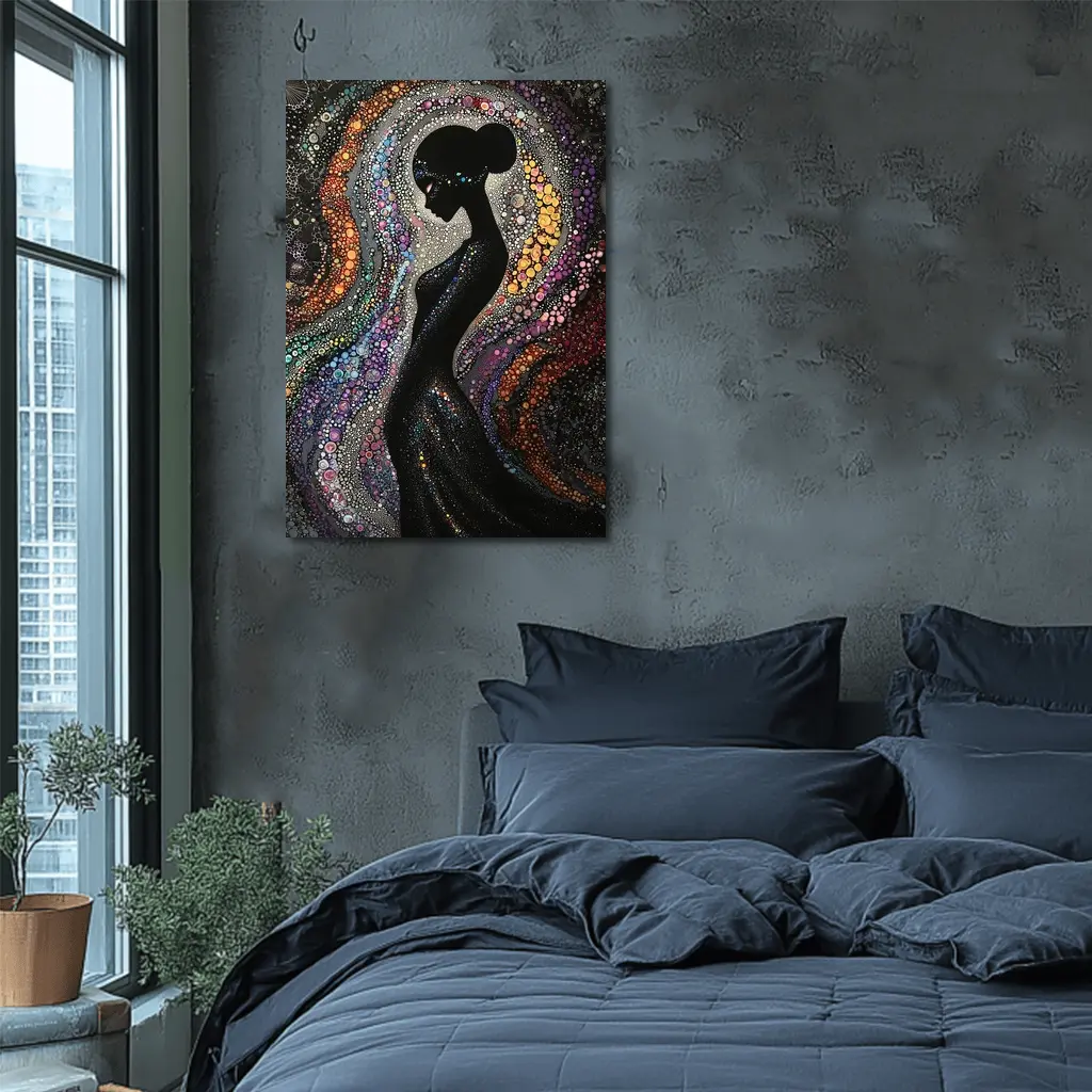 Black Female Silhouette Colorful Dotted Abstract Art – Wall Art