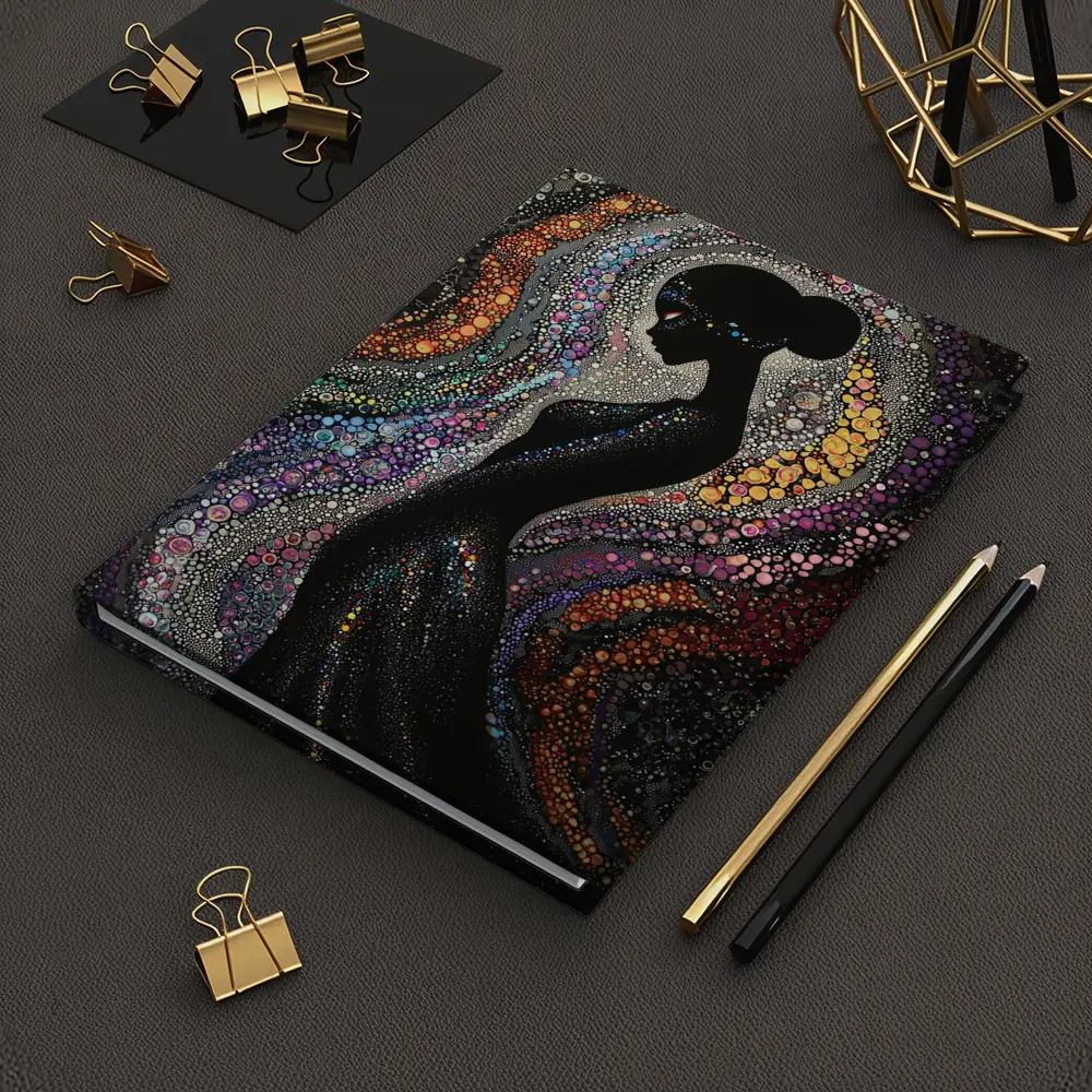 Black Female Silhouette Colorful Dotted Abstract Art – Notebooks