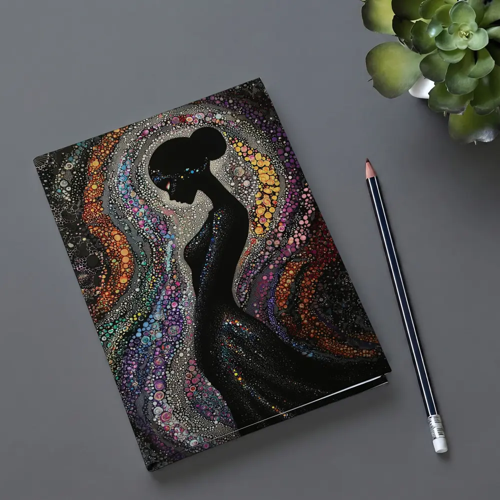 Black Female Silhouette Colorful Dotted Abstract Art – Notebooks