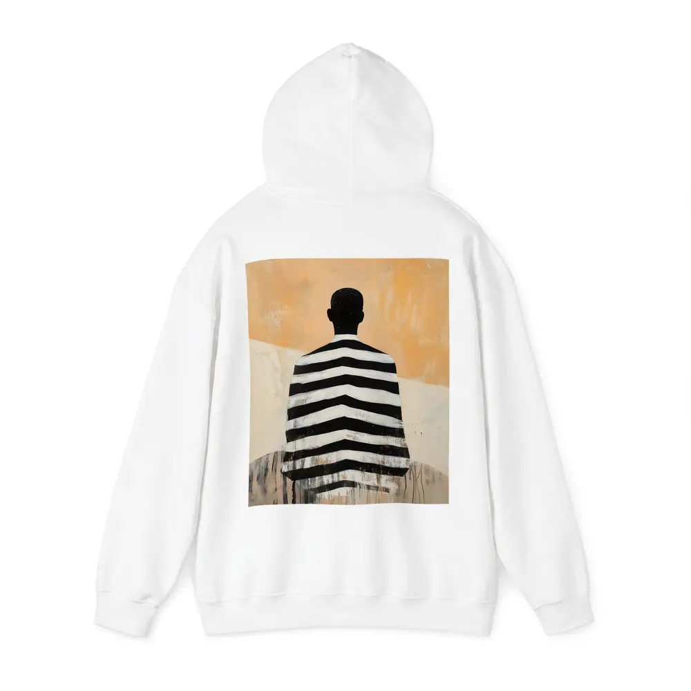 Striped Figure Back View Beige Abstract Painting – Hoodies
