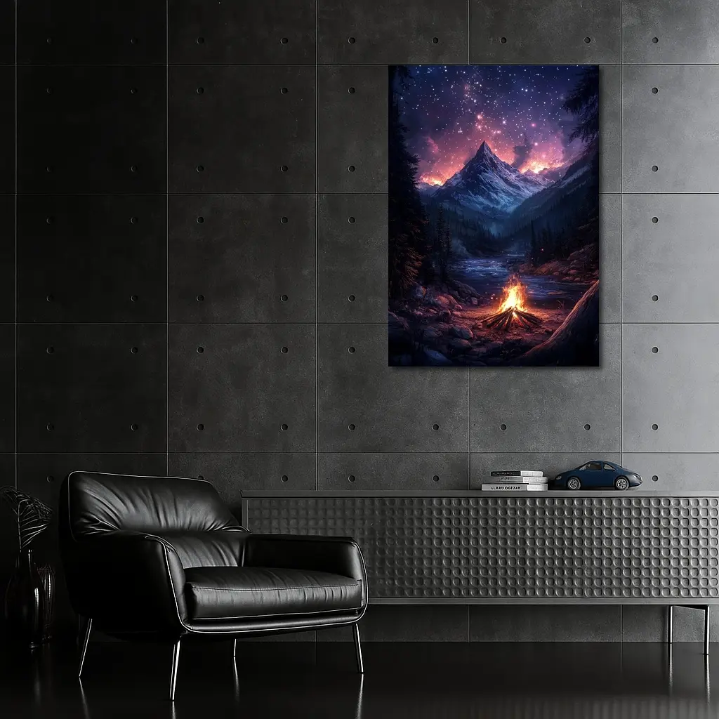 Campfire Mountain Night Starry Sky Forest – Wall Art