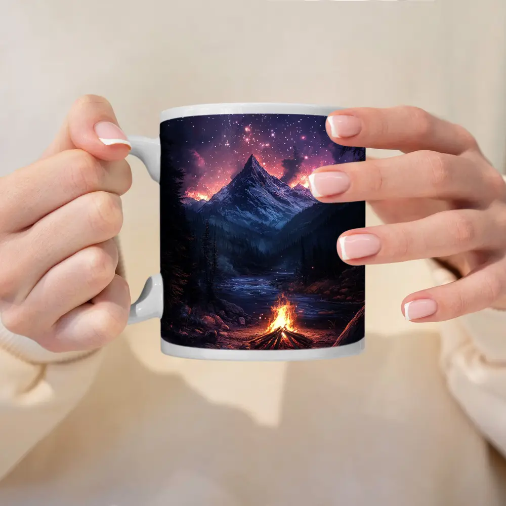 Campfire Mountain Night Starry Sky Forest – Mugs