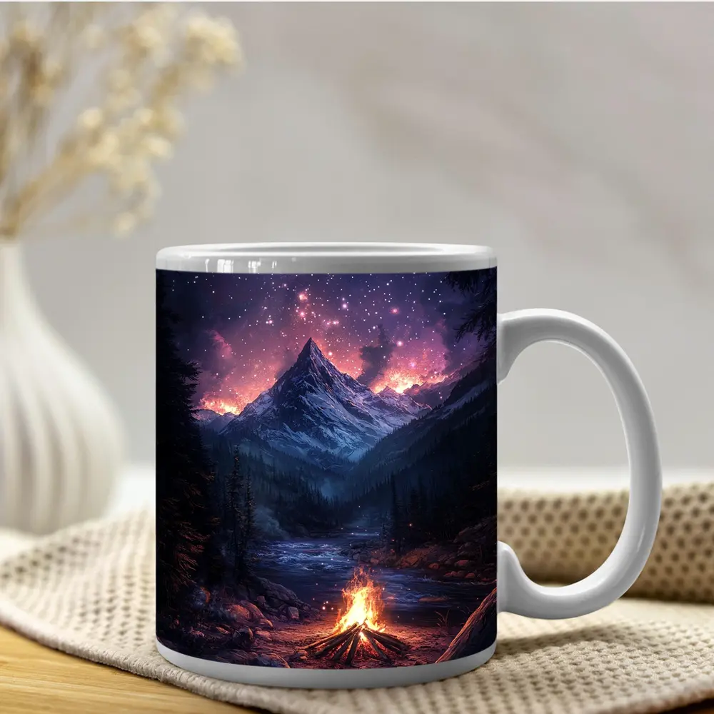 Campfire Mountain Night Starry Sky Forest – Mugs