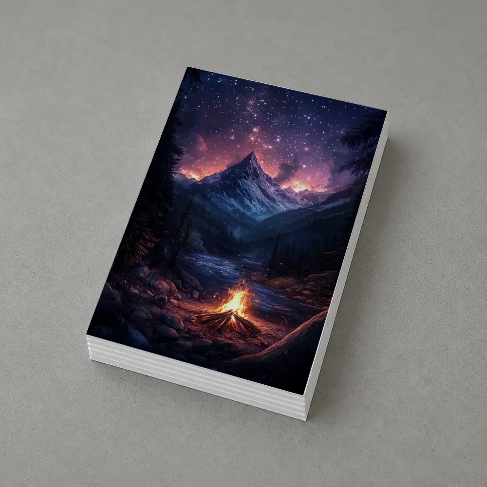 Campfire Mountain Night Starry Sky Forest – Postcards