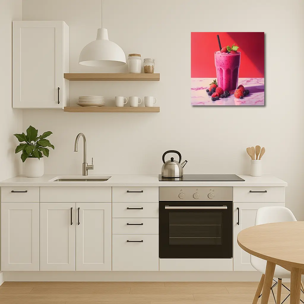 Berry Smoothie Glass Red Background Art – Wall Art