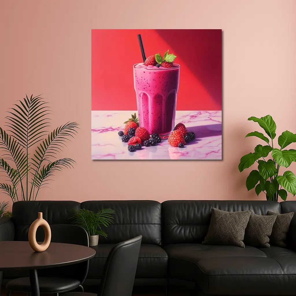 Berry Smoothie Glass Red Background Art – Wall Art