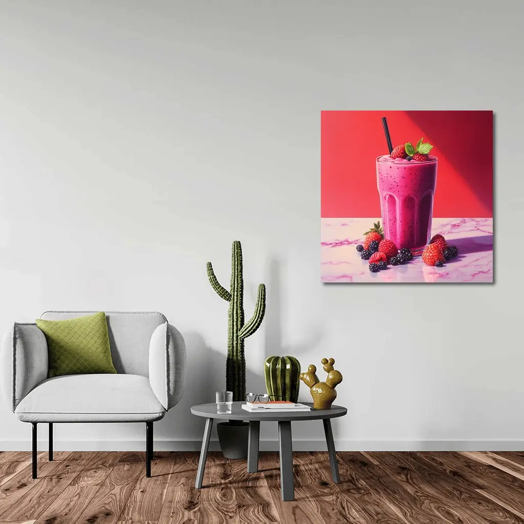 Berry Smoothie Glass Red Background Art – Wall Art