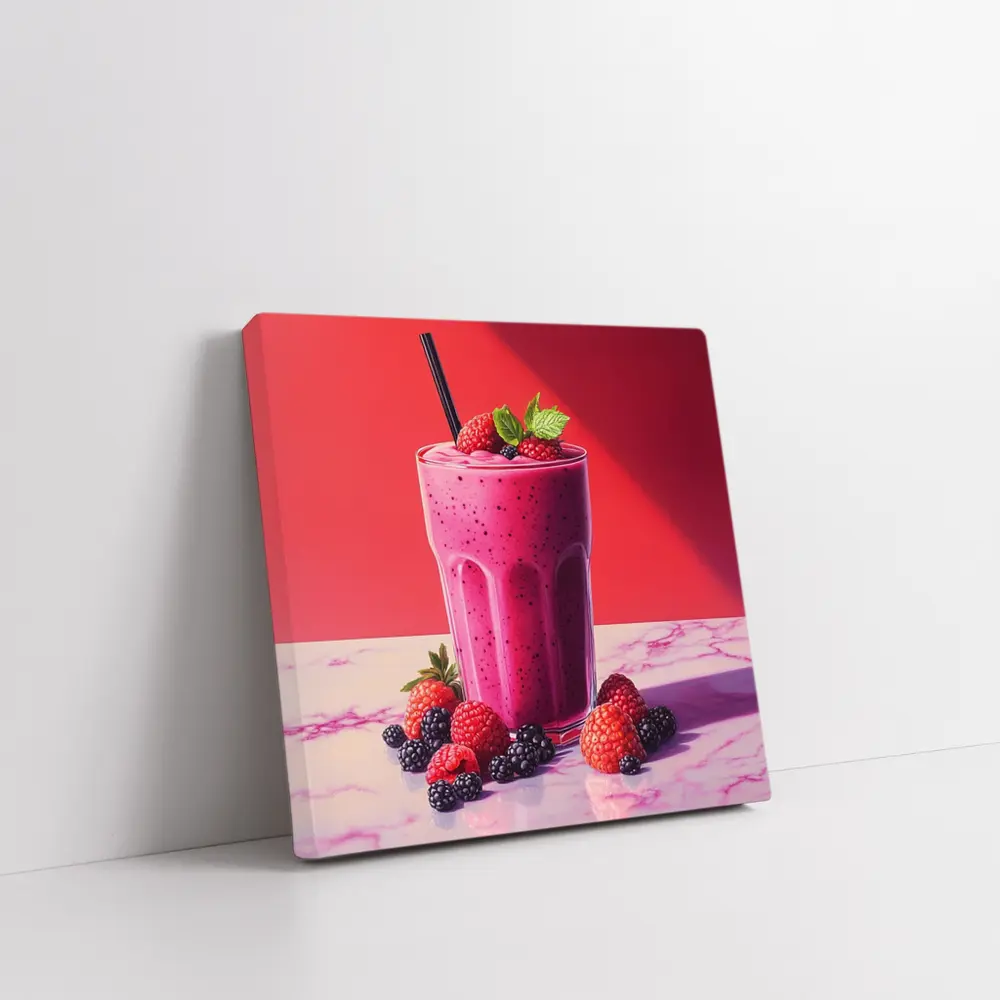 Berry Smoothie Glass Red Background Art – Wall Art