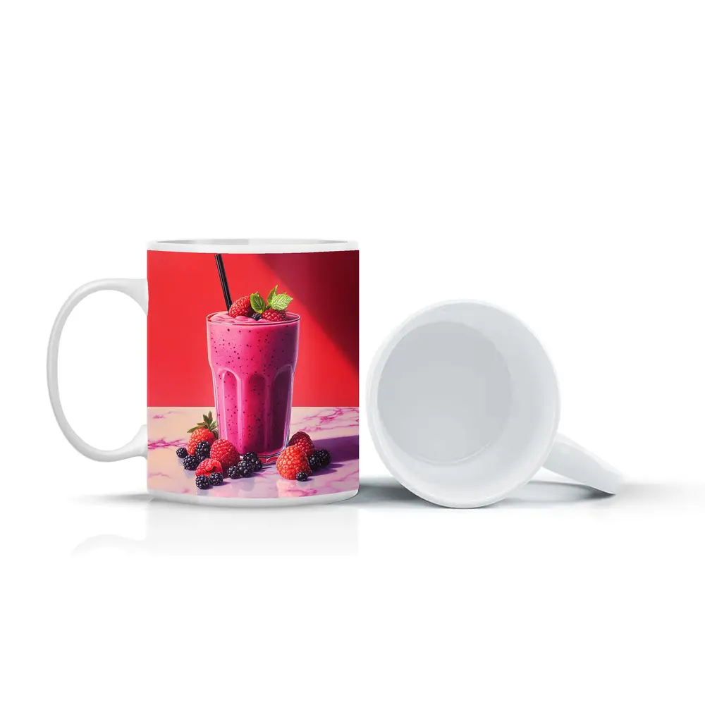 Berry Smoothie Glass Red Background Art – Mugs
