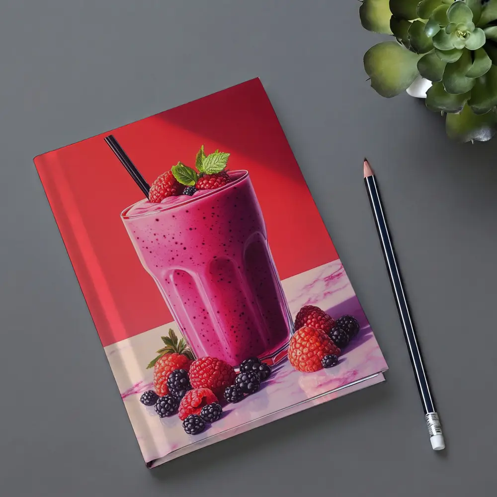 Berry Smoothie Glass Red Background Art – Notebooks