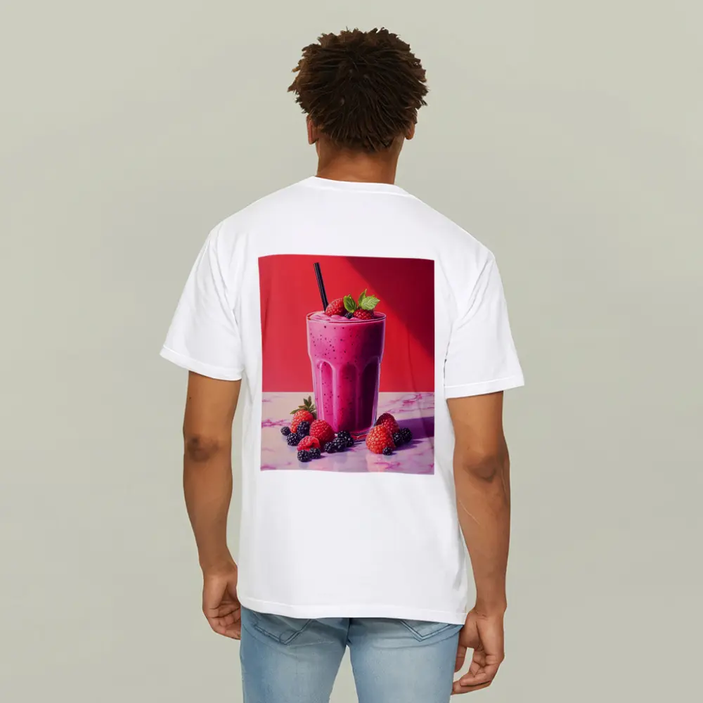 Berry Smoothie Glass Red Background Art – T-Shirts
