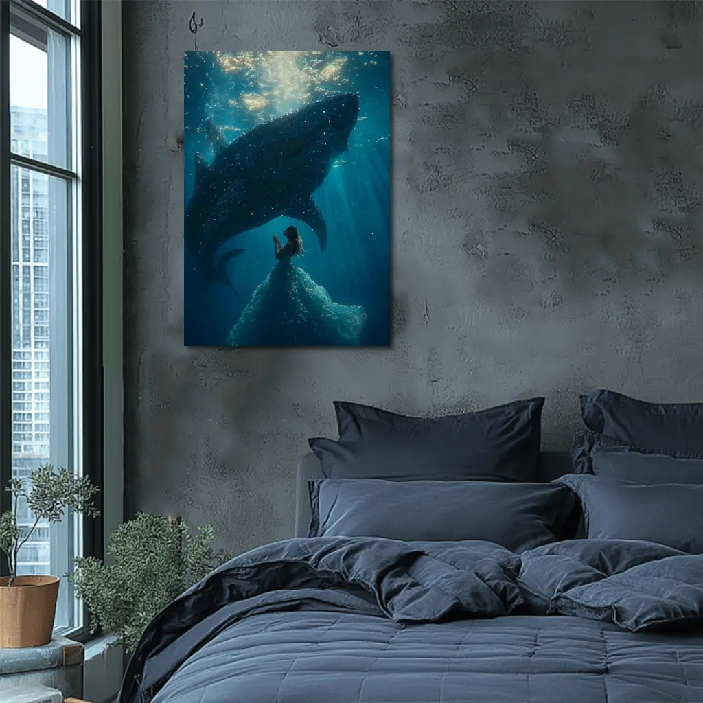 Woman In Dress With Whale Shark Underwater – Wall Art