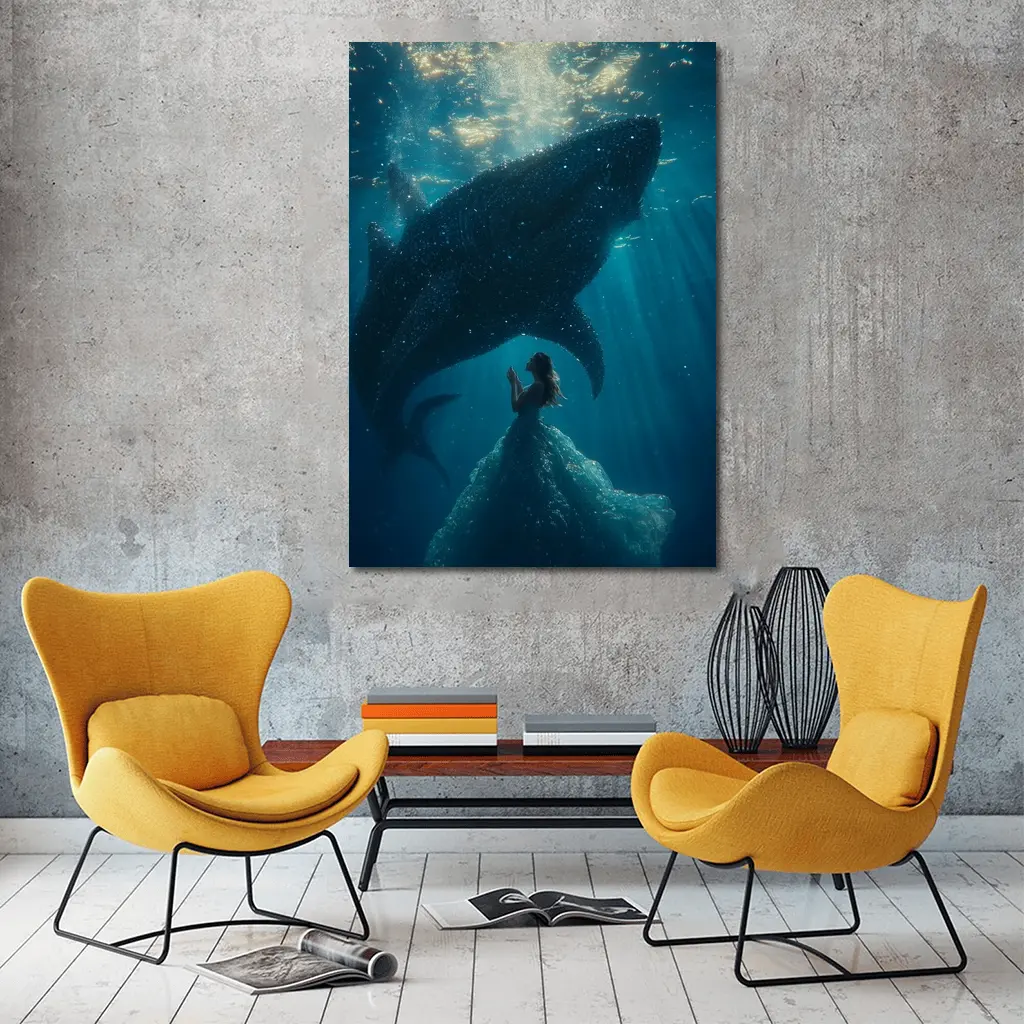 Woman In Dress With Whale Shark Underwater – Wall Art