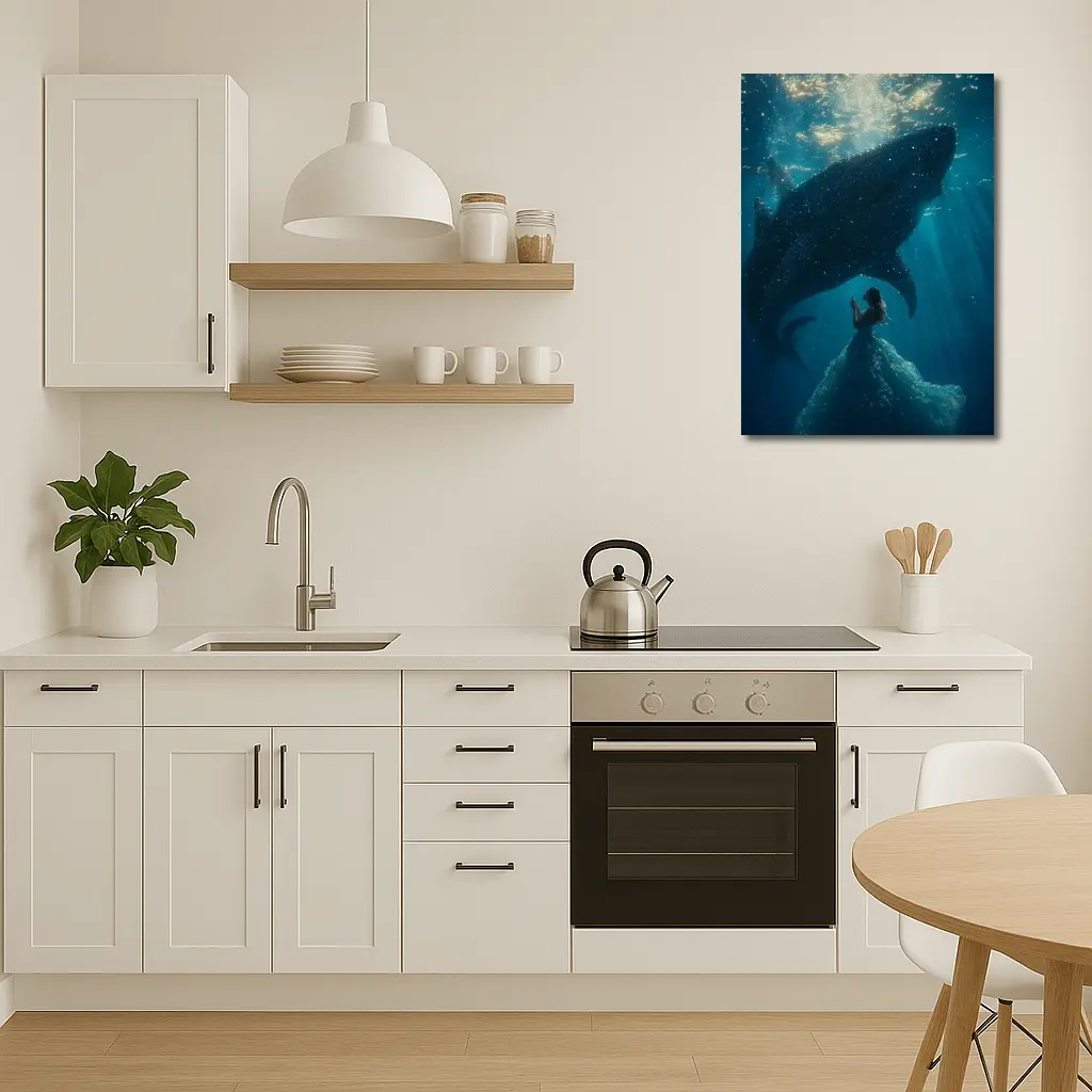 Woman In Dress With Whale Shark Underwater – Wall Art