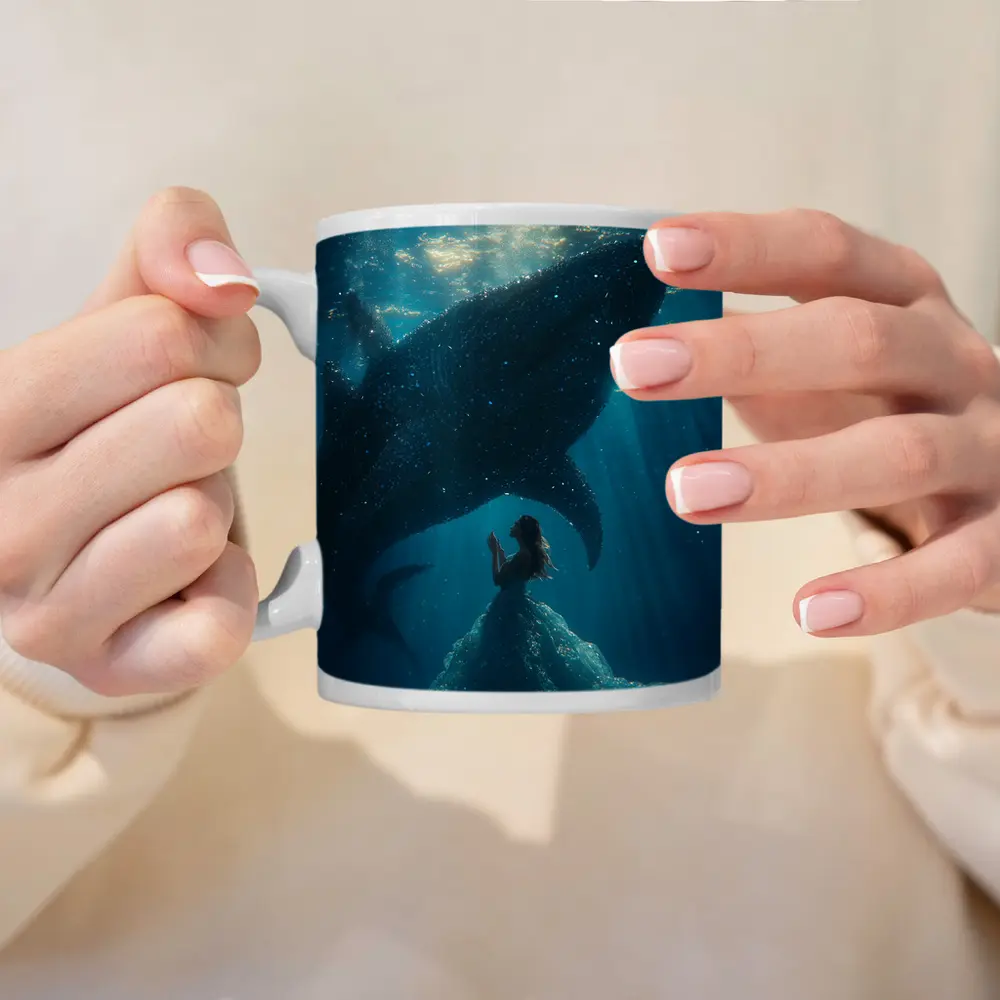 Woman In Dress With Whale Shark Underwater – Mugs