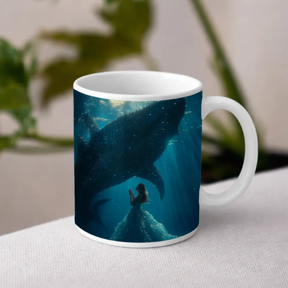 Woman In Dress With Whale Shark Underwater – Mugs