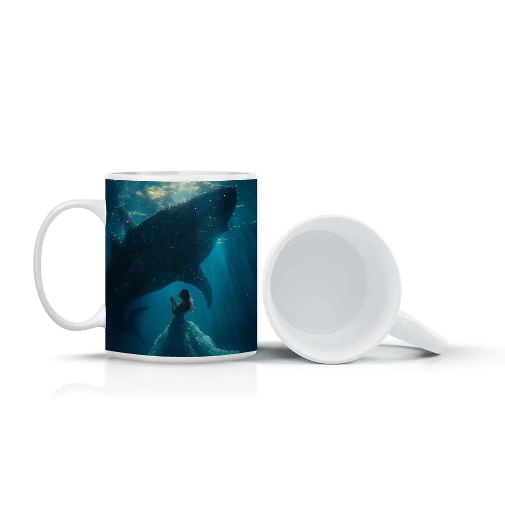 Woman In Dress With Whale Shark Underwater – Mugs
