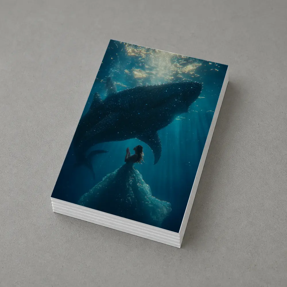 Woman In Dress With Whale Shark Underwater – Postcards