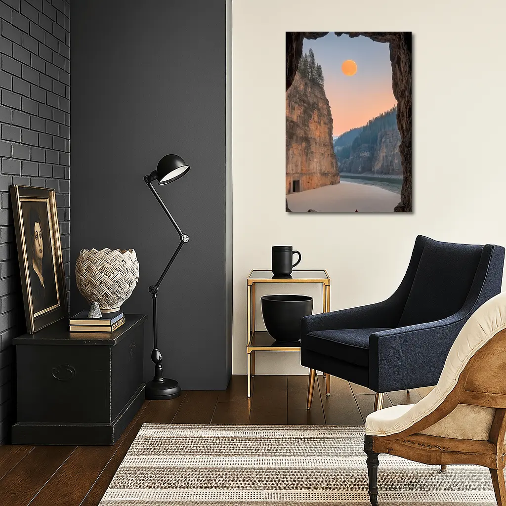 Cave View Full Moon Canyon River – Wall Art