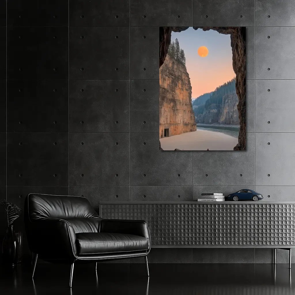 Cave View Full Moon Canyon River – Wall Art