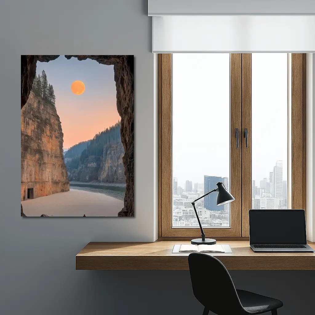 Cave View Full Moon Canyon River – Wall Art