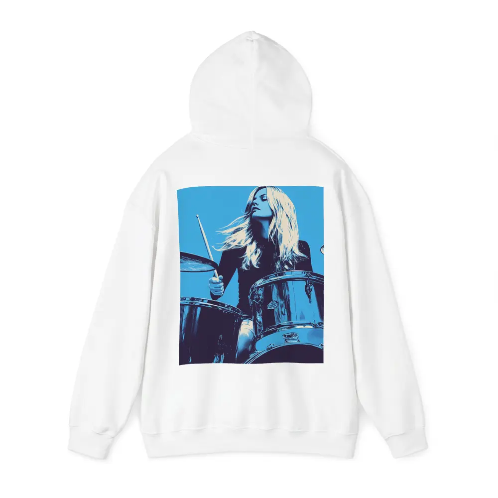 Blonde Woman Playing Drums Blue Pop Art – Hoodies