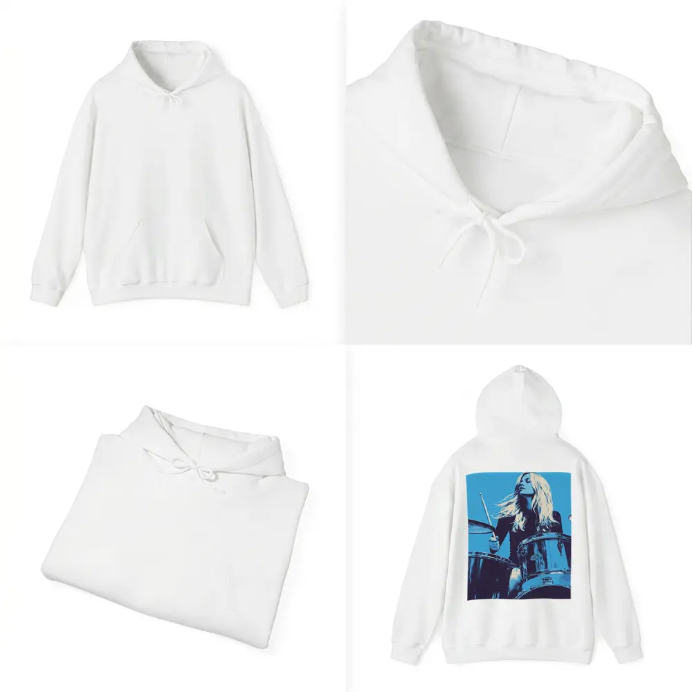 Blonde Woman Playing Drums Blue Pop Art – Hoodies