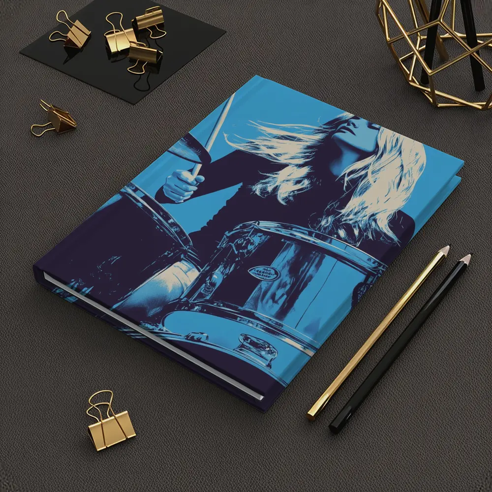 Blonde Woman Playing Drums Blue Pop Art – Notebooks