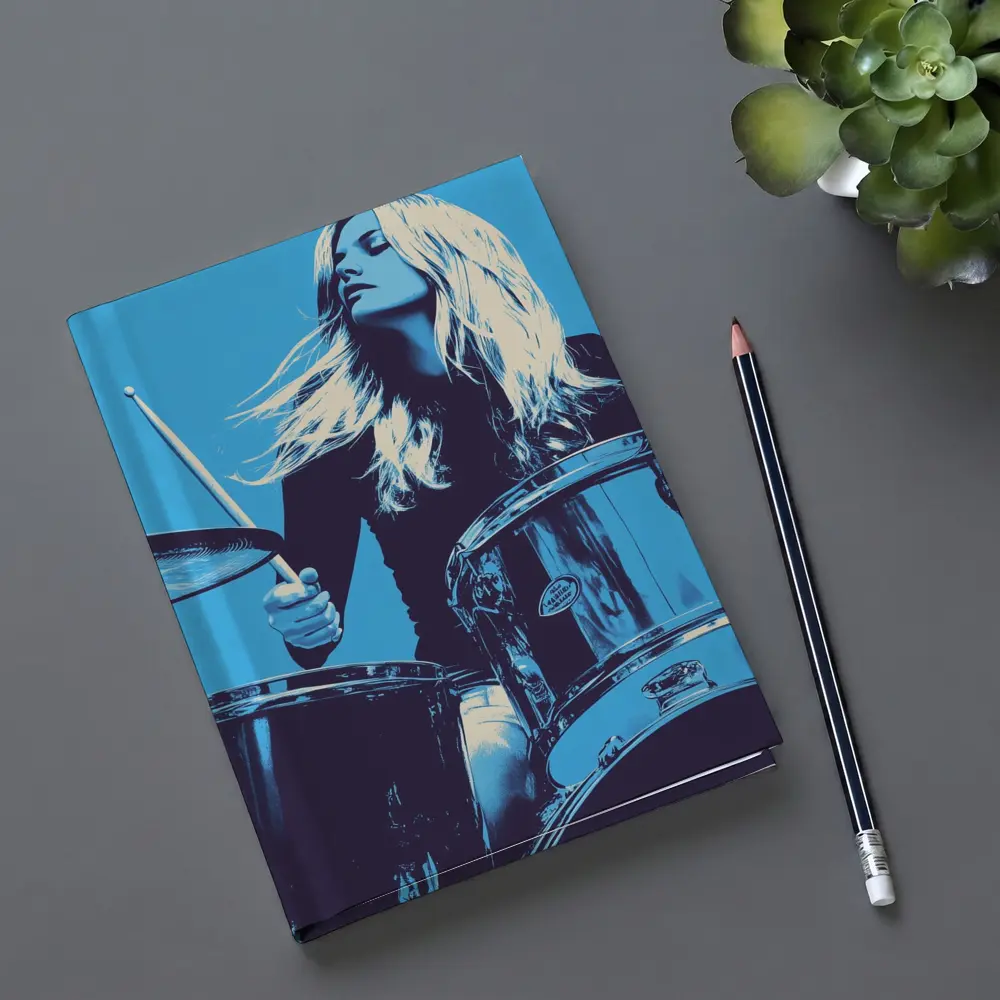 Blonde Woman Playing Drums Blue Pop Art – Notebooks