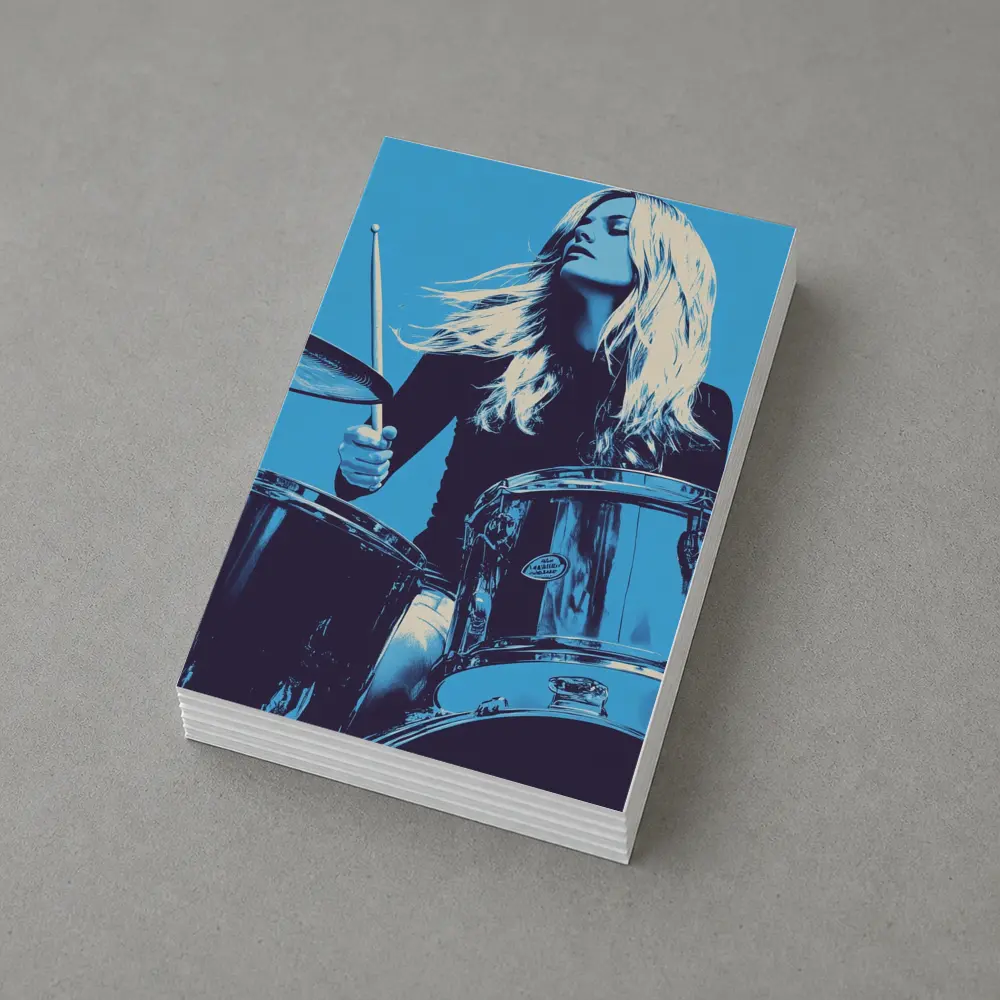 Blonde Woman Playing Drums Blue Pop Art – Postcards