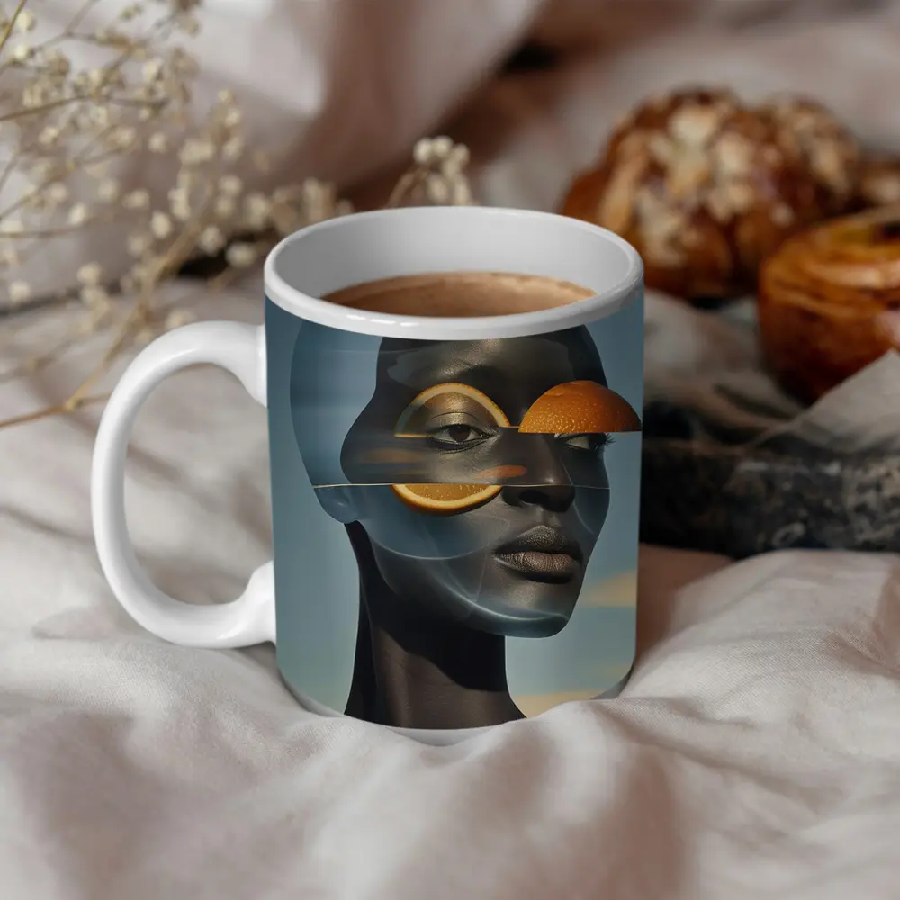Surreal Woman Portrait With Orange Slices – Mugs