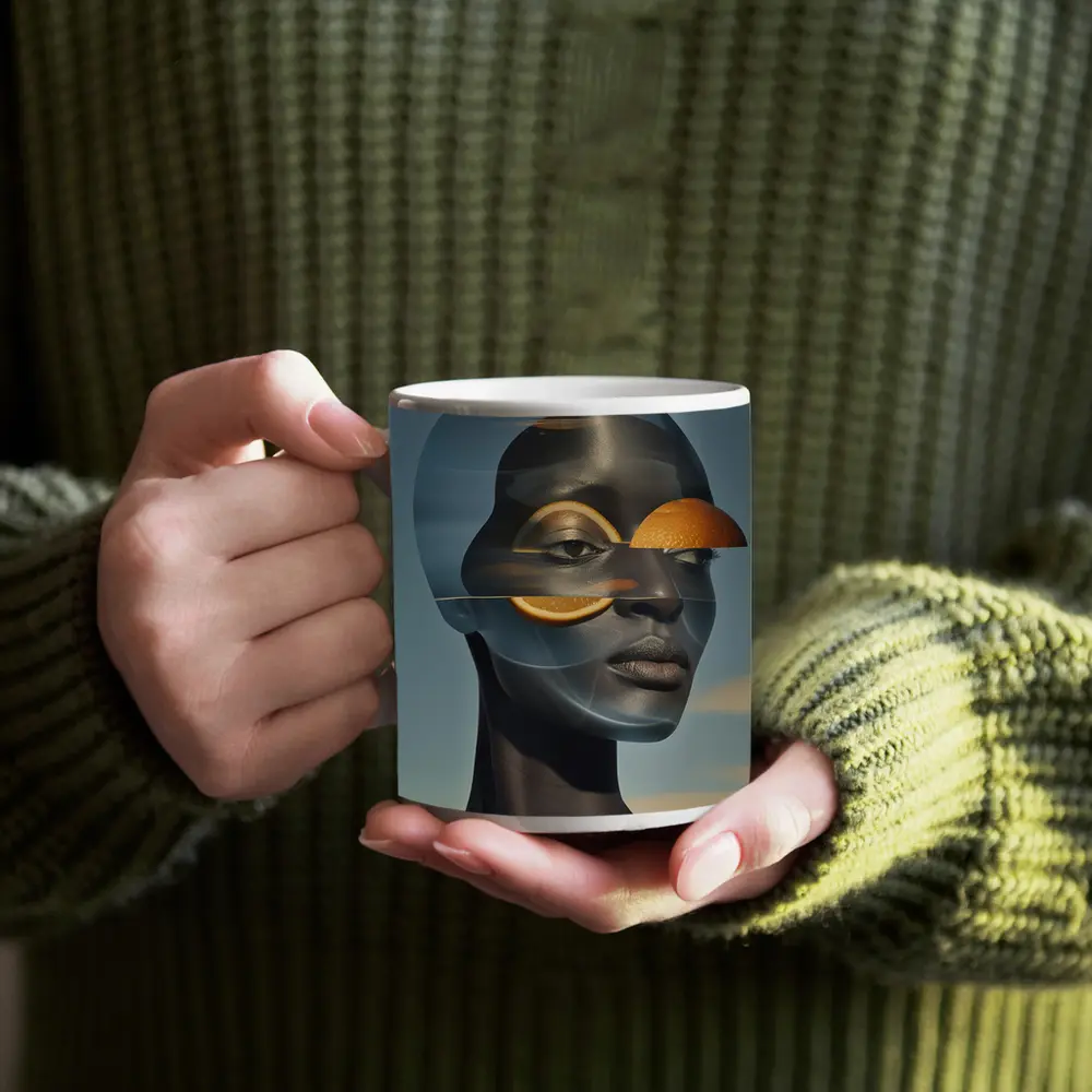 Surreal Woman Portrait With Orange Slices – Mugs