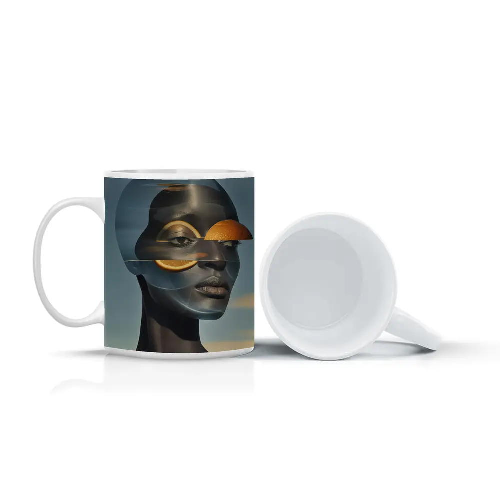 Surreal Woman Portrait With Orange Slices – Mugs