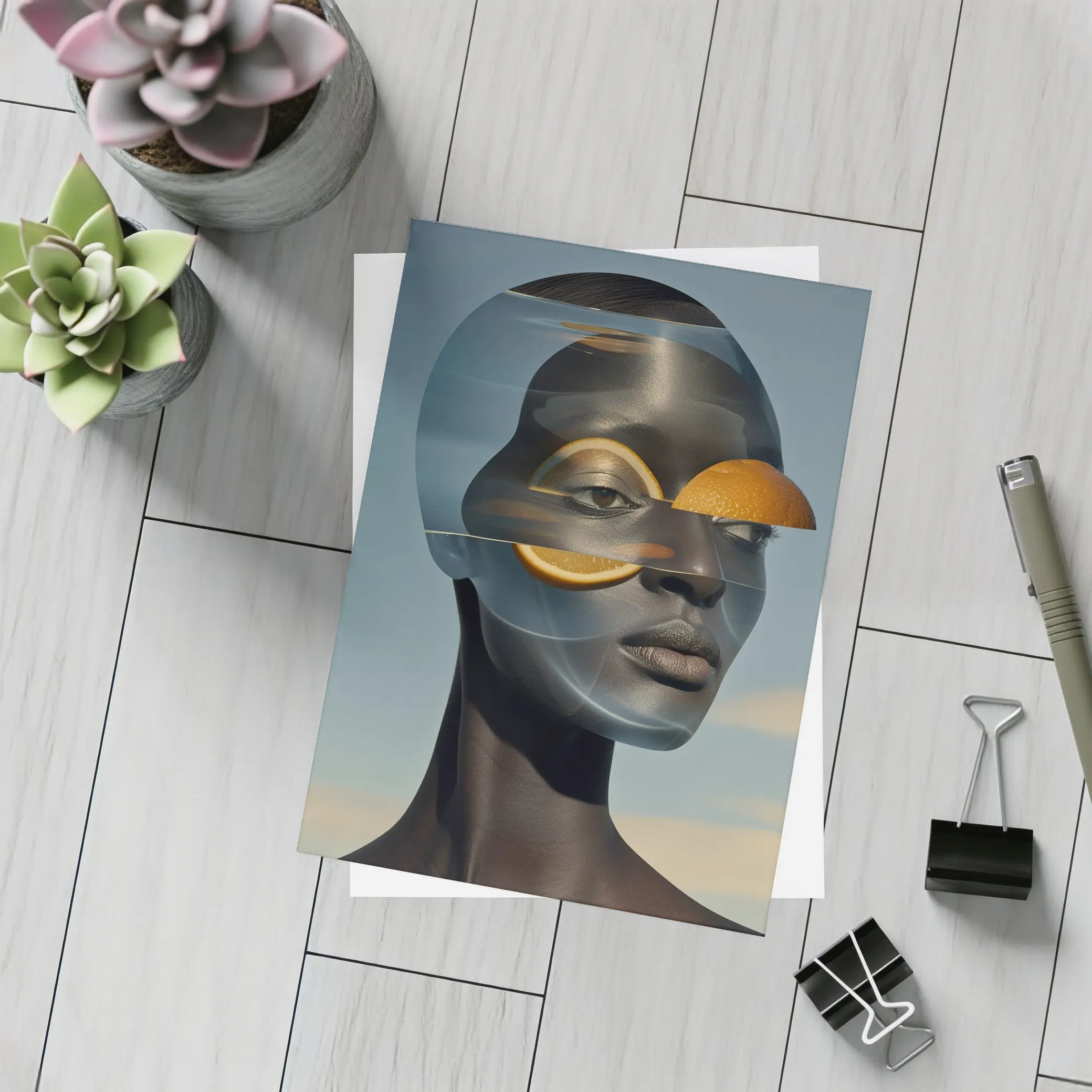 Surreal Woman Portrait With Orange Slices – Postcards