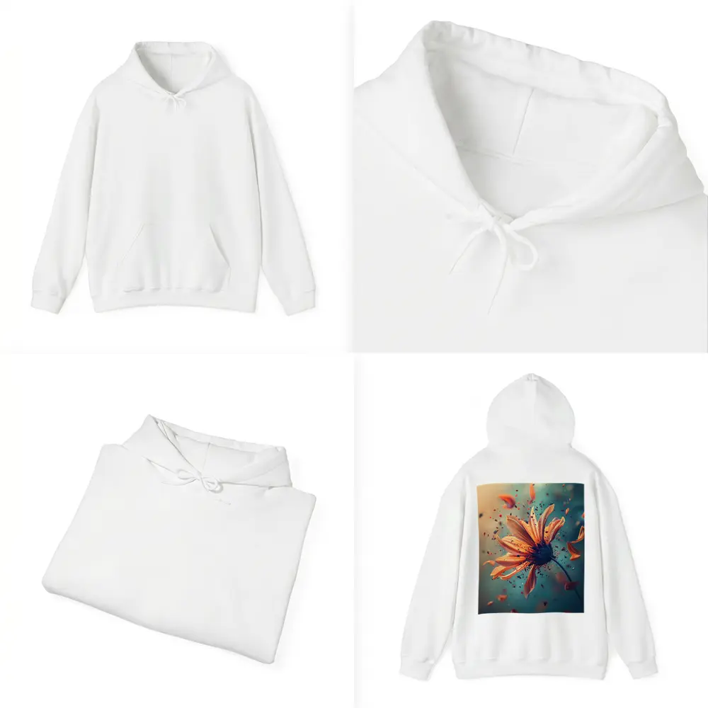 Orange Daisy Exploding Petals Teal Background – Hoodies