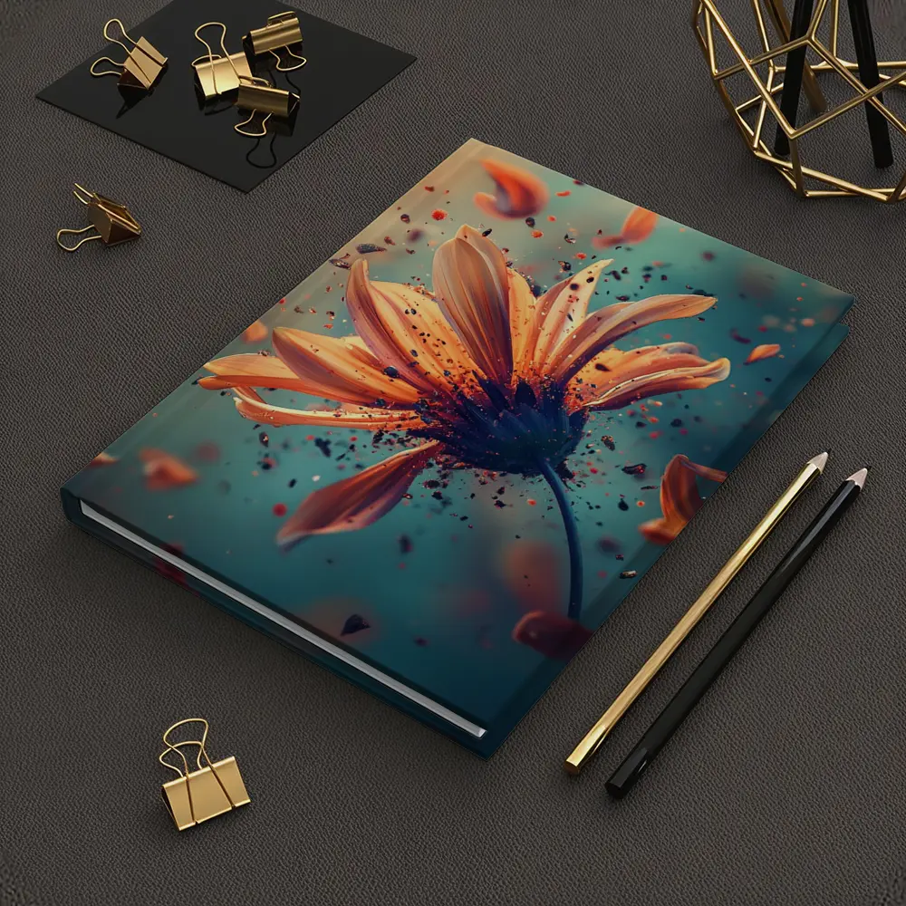 Orange Daisy Exploding Petals Teal Background – Notebooks