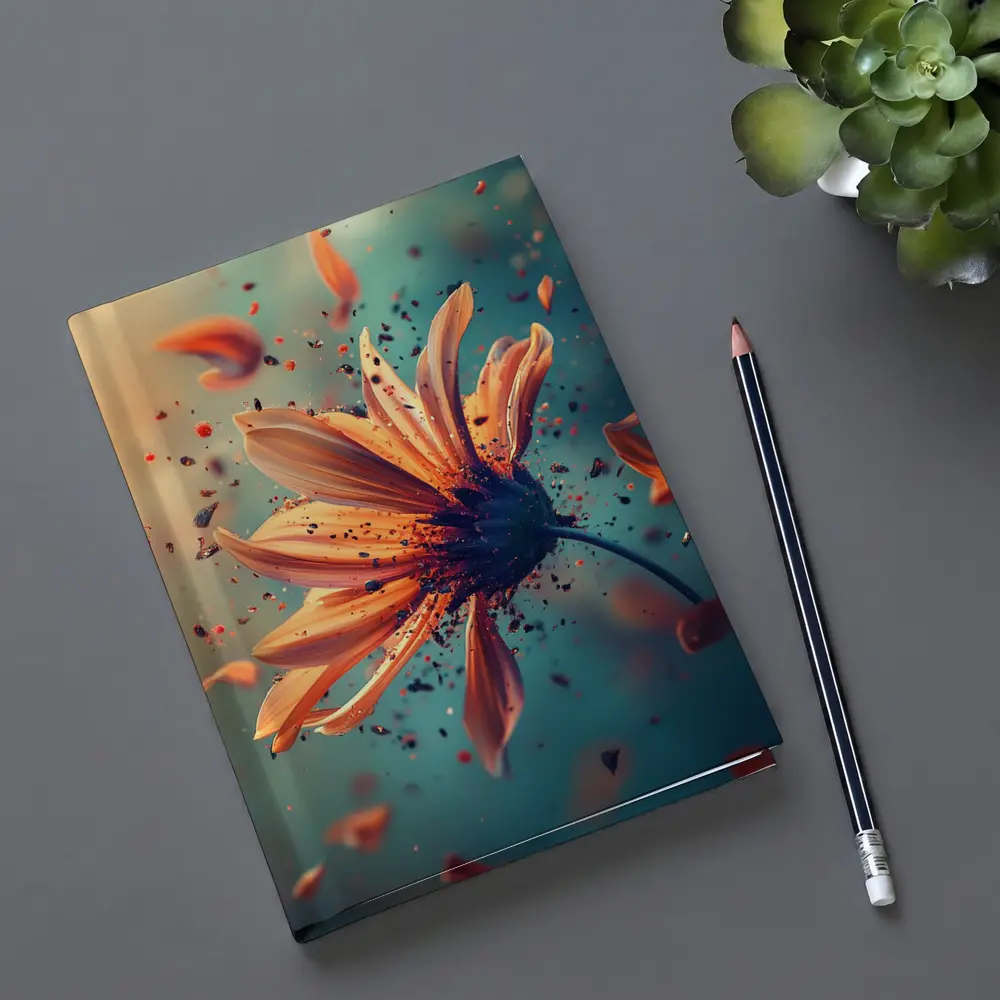 Orange Daisy Exploding Petals Teal Background – Notebooks