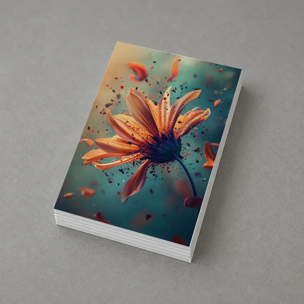 Orange Daisy Exploding Petals Teal Background – Postcards