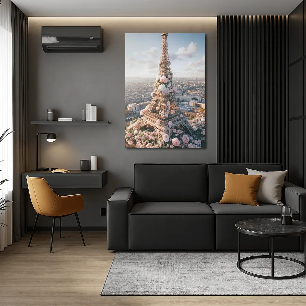 Eiffel Tower Paris Covered in Pink Roses – Wall Art