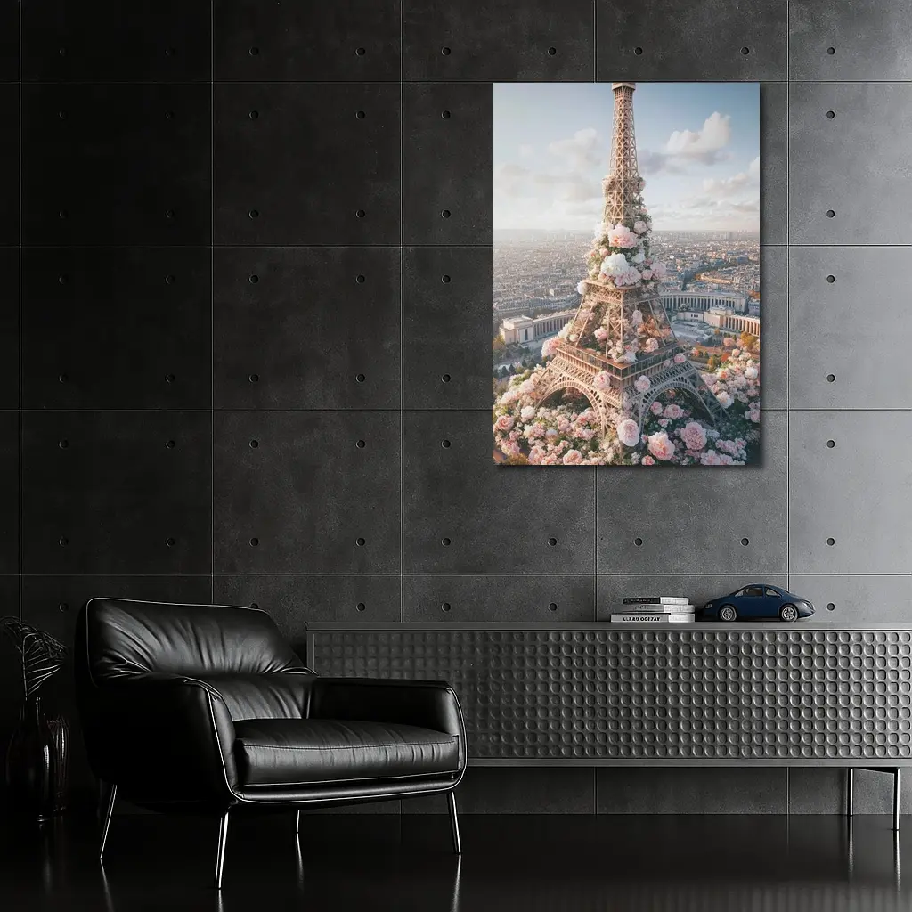Eiffel Tower Paris Covered in Pink Roses – Wall Art