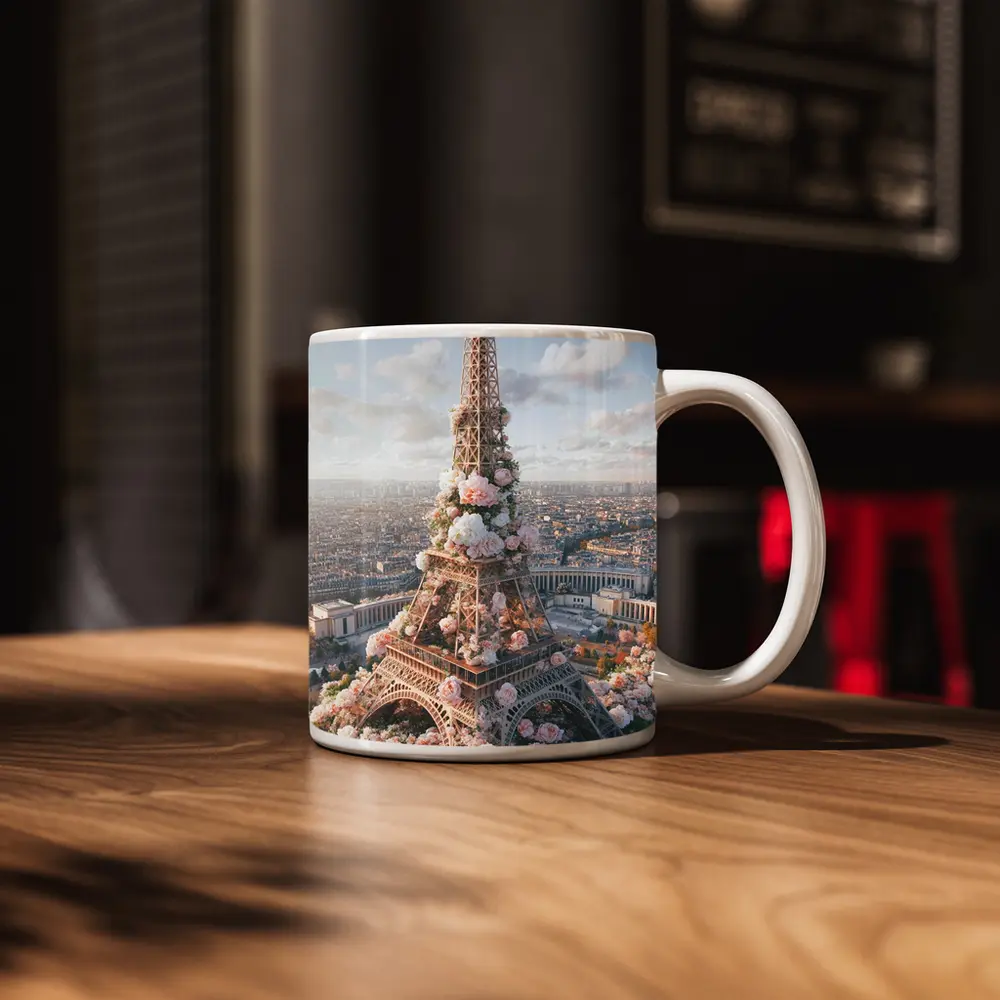 Eiffel Tower Paris Covered in Pink Roses – Mugs