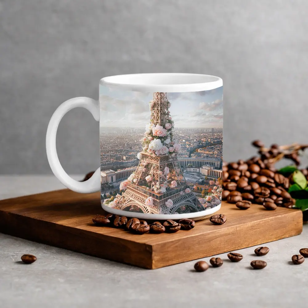 Eiffel Tower Paris Covered in Pink Roses – Mugs