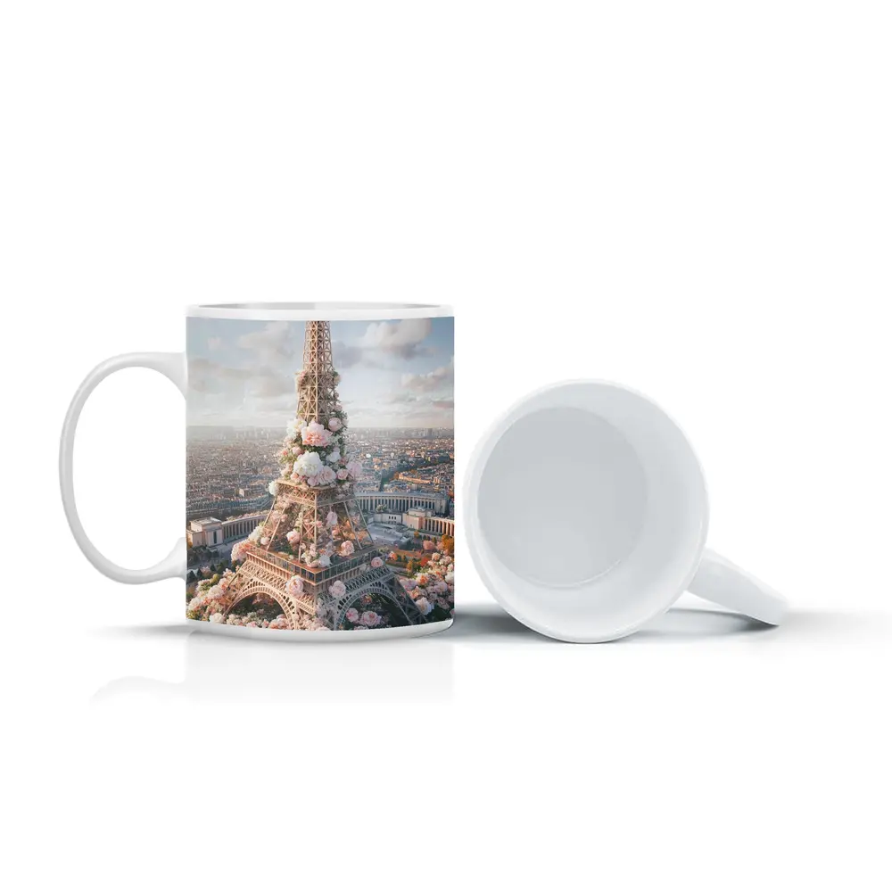 Eiffel Tower Paris Covered in Pink Roses – Mugs