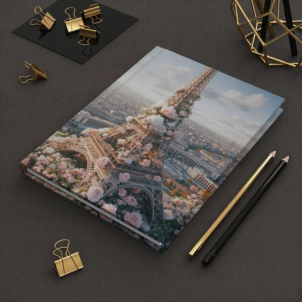 Eiffel Tower Paris Covered in Pink Roses – Notebooks